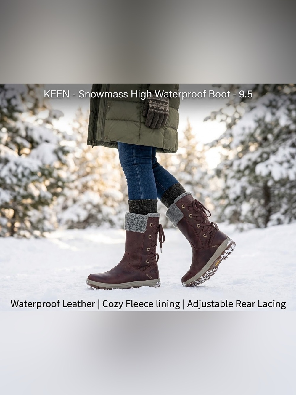 KEEN Snowmass High Waterproof Winter Snow Boots Mulberry Leather Shearling 9.5